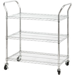Commercial Utility Cart Chrome Wire 3 Tier 900x450x1100mm - CETR9045110A3CW