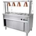 Commercial Heated Bain Marie Food Serving Counter for 4 x GN1/1 with Heated Cabinet, Curved Glass and 4 Heat Lamps 1470 x 700 x 1450mm | CaterEq CEVCBMGN4AGH