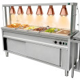 Commercial Heated Bain Marie Food Serving Counter for 6 x GN1/1 with Heated Cabinet, Curved Glass and 6 Heat Lamps 2130 x 700 x 1450mm | CaterEq CEVCBMGN6AGH