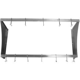 Commercial Wall Mounted Double Line Pot Rack with 12 Hooks Stainless Steel 900x300x300mm - CEVMR0930