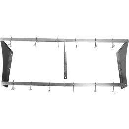 Commercial Wall Mounted Double Line Pot Rack with 12 Hooks Stainless Steel 1200x300x300mm - CEVMR1230