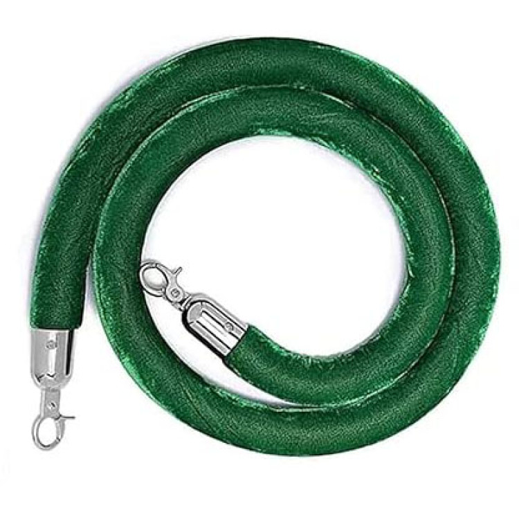 Green Velvet Stanchion Rope with Silver ends 1.5m - CEVR01RGREEN