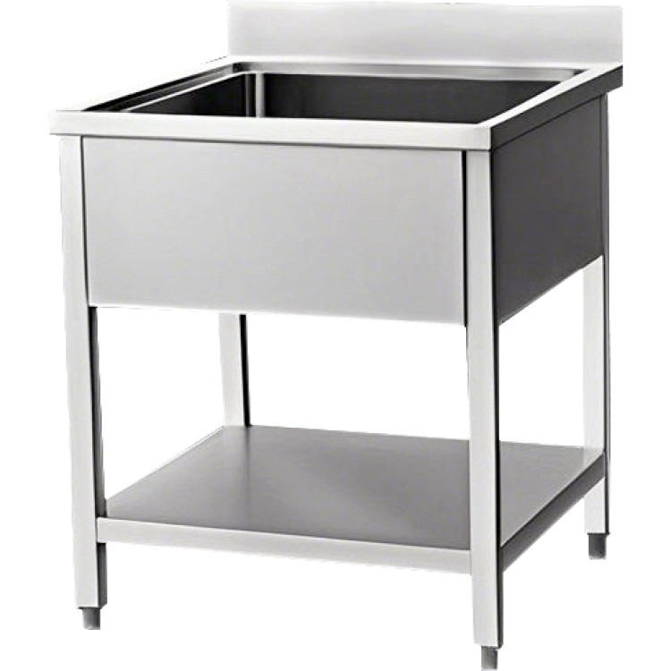 Commercial Sink Stainless Steel 1 Bowl Bottom Shelf Splashback 600x700x950mm - CEVS67BS