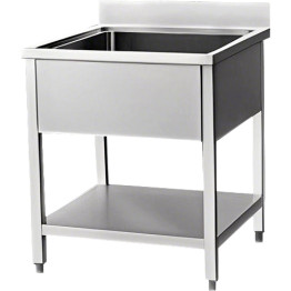 Commercial Sink Stainless Steel 1 Bowl Bottom Shelf Splashback 700x600x950mm - CEVS76BS