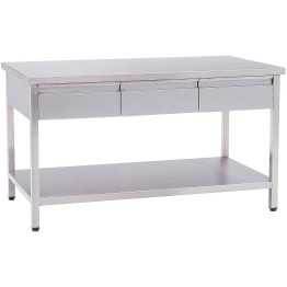 Professional Work table Stainless steel 3 drawers Bottom shelf 1500x700x850mm - CEVT1573D