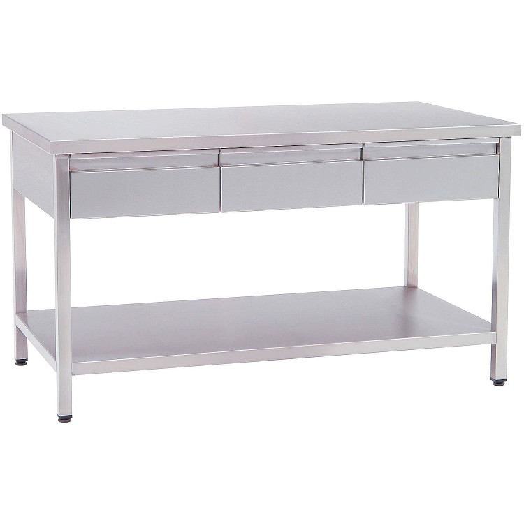 Professional Work table Stainless steel 3 drawers Bottom shelf 1500x700x850mm - CEVT1573D