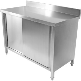 Commercial Worktop Floor Cupboard Sliding doors Stainless steel 1500x600x850mm Upstand - CEVTC156SLB