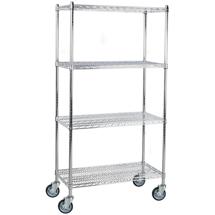 Professional Wire Shelving Unit 4 tier Grey Mobile 560x350x1200mm - CEW4T