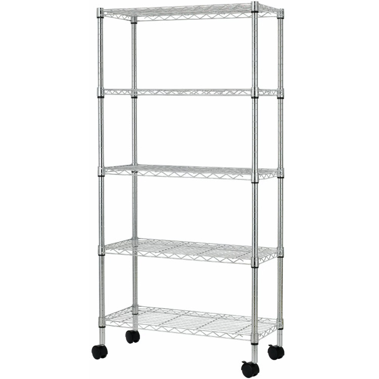 Professional Wire Shelving Unit 5 tier Grey Mobile 560x350x1600mm - CEW5T