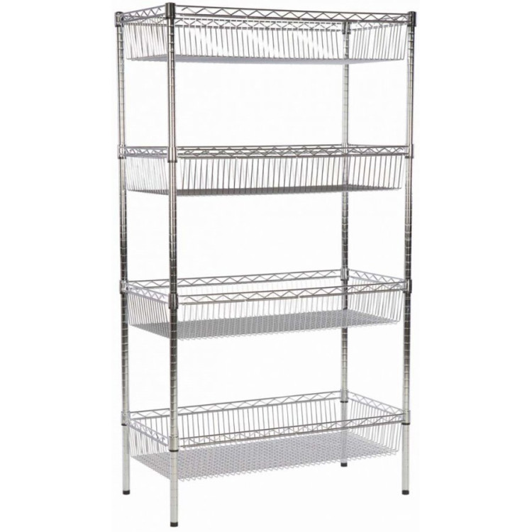 Commercial Wire basket Shelving unit 4 tier 400kg 900x450x1800mm Chrome wire - CEWBA9045180A4C