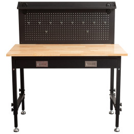 Professional Adjustable Workbench with Rubberwood Top, Drawer and Pegboard 1220 x 610 x 1470mm | CaterEq CEWBT4824PB1D