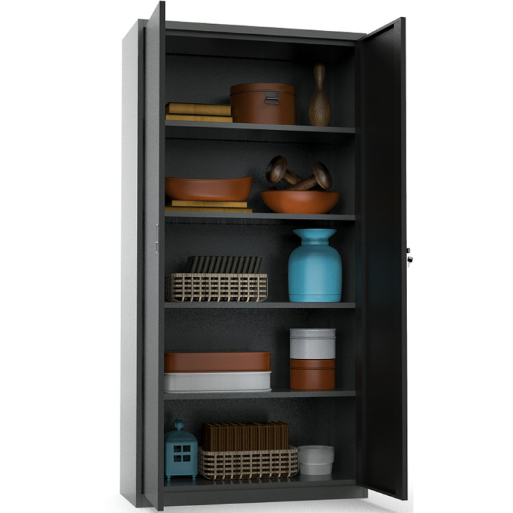 Heavy Duty Grey and Black 2 Door Lockable Steel Tool Cabinet with 4 Adjustable Shelves 900x380x1800mm - CEWG27