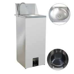 Foot Operated Mobile Wash Basin with Backsplash & Castors Stainless Steel - CEWHF278