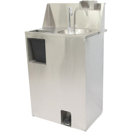 Foot Operated Mobile Wash Basin with Backsplash Paper Towel Dispenser & Castors Stainless Steel - CEWHF277