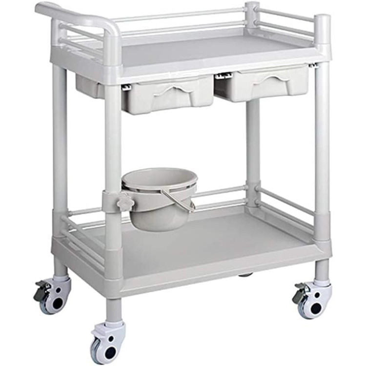 Professional 2 Tier Mobile Medical Trolley 2 Drawers ABS 645x445x900mm - CEWH2MT6544D2