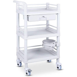 Professional 3 Tier Mobile Medical Trolley 1 Drawer ABS 540x370x980mm - CEWH3ST5437D