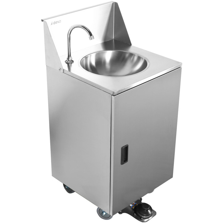 Foot Operated Economic Mobile Wash Basin with Backsplash & Castors Stainless Steel - CEWHF278E