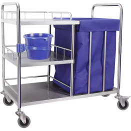 Professional Janitor/Cleaning Trolley Stainless Steel with Linen Basket 900mm - CEWHNT9045