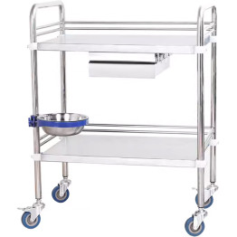 Professional 2 Tier Medical Trolley 1 Drawers Stainless Steel 600x400x860mm - CEWHSS2T6040D