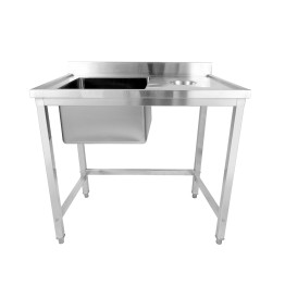 Commercial Stainless Steel Single Sink with Left Bowl & Right Scrapping Hole + Splashback 1000x600x950mm | CaterEq CEWHSTD1060L