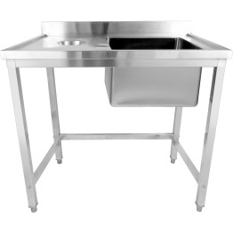 Commercial Stainless Steel Single Sink with Right Bowl & Left Scrapping Hole + Splashback 1000x600x950mm | CaterEq CEWHSTD1060R