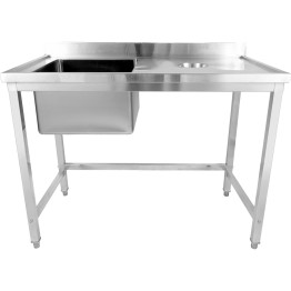 Commercial Stainless Steel Single Sink with Left Bowl & Right Scrapping Hole + Splashback 1200x600x950mm | CaterEq CEWHSTD1260L
