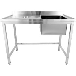 Commercial Stainless Steel Single Sink with Right Bowl & Left Scrapping Hole + Splashback 1200x600x950mm | CaterEq CEWHSTD1260R