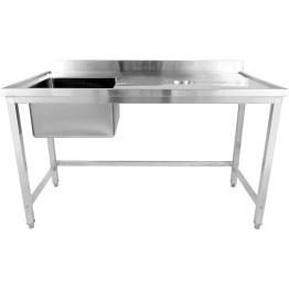 Commercial Stainless Steel Single Sink with Left Bowl & Right Scrapping Hole + Splashback 1400x700x950mm | CaterEq CEWHSTD1470L