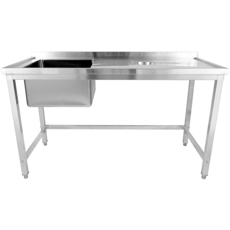 Commercial Single Sink Stainless Steel 1 Bowl to the Left Splashback 1400x600x950mm - CEWHSTD1460L
