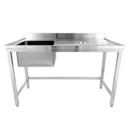 Commercial Stainless Steel Single Sink with Left Bowl & Right Scrapping Hole + Splashback 1500x600x950mm | CaterEq CEWHSTD1560L