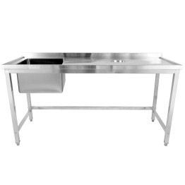 Commercial Stainless Steel Single Sink with Left Bowl & Right Scrapping Hole + Splashback 1800x600x950mm | CaterEq CEWHSTD1860L