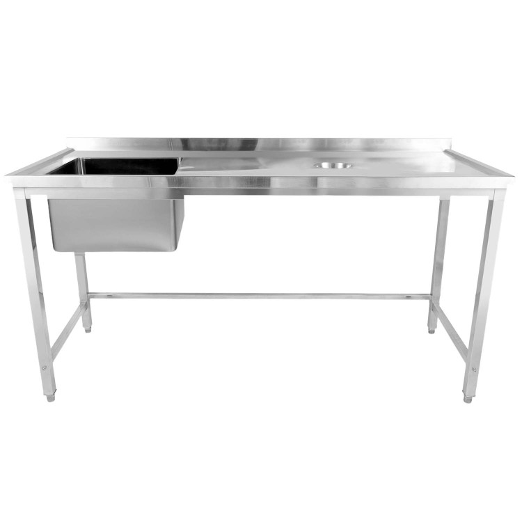 Commercial Stainless Steel Single Sink with Left Bowl & Right Scrapping Hole + Splashback 1800x700x950mm | CaterEq CEWHSTD1870L