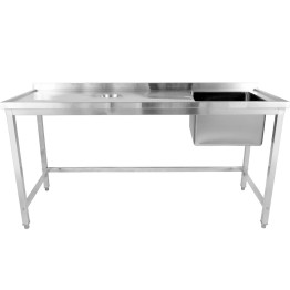 Commercial Stainless Steel Single Sink with Right Bowl & Left Scrapping Hole + Splashback 2000x600x950mm | CaterEq CEWHSTD2060R