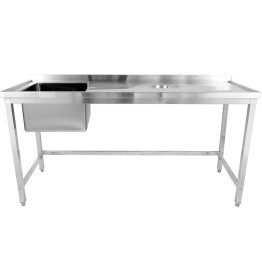 Commercial Stainless Steel Single Sink with Left Bowl & Right Scrapping Hole + Splashback 2000x700x950mm | CaterEq CEWHSTD2070L