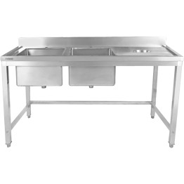 Commercial Stainless Steel Double Sink with 2 Left Bowls & Right Scrapping Hole + Splashback 1500x700x950mm | CaterEq CEWHSTT1570L