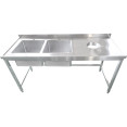 Commercial Stainless Steel Double Sink with 2 Left Bowls & Right Scrapping Hole + Splashback 1500x700x950mm | CaterEq CEWHSTT1570L