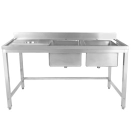 Commercial Stainless Steel Double Sink with 2 Right Bowls & Left Scrapping Hole + Splashback 1800x600x950mm | CaterEq CEWHSTT1860R