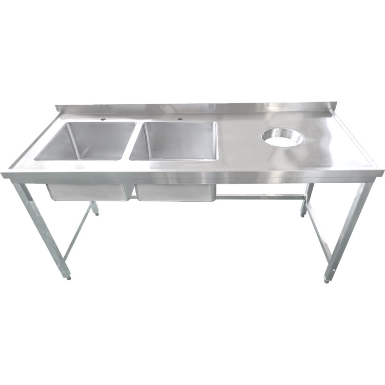 Commercial Stainless Steel Double Sink with 2 Left Bowls & Right Scrapping Hole + Splashback 1800x700x950mm | CaterEq CEWHSTT1870L Commercial Stainless Steel Double Sink with 2 Left Bowls & Right Scrapping Hole + Splashback 1800x700x950mm | CaterEq CEWHSTT1870L
