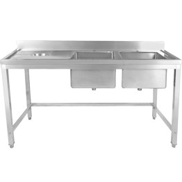 Commercial Stainless Steel Double Sink with 2 Right Bowls & Left Scrapping Hole + Splashback 2000x700x950mm | CaterEq CEWHSTT2070R