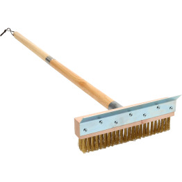 Pizza Oven Brush with Scraper Wood handle 100cm Brass Wire Bristles - CEWPB100C