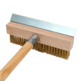 Pizza Oven Brush with Scraper Wood handle 100cm Brass Wire Bristles - CEWPB100C
