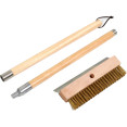 Pizza Oven Brush with Scraper Wood handle 100cm Brass Wire Bristles - CEWPB100C
