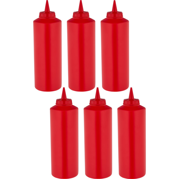 6 pack of Squeeze Sauce Bottles 710ml/24oz Red - CEWQSB24WR