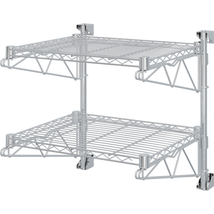 Wall-Mounted Wire Shelf 2 Tier 200kg Capacity Chrome Finish 600x450x600mm | CaterEq CEWR604560A2C