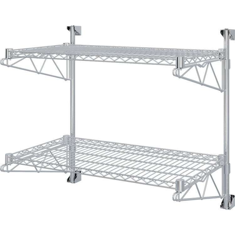 Wall-Mounted Wire Shelf 2 Tier 200kg Capacity Chrome Finish 900x450x600mm | CaterEq CEWR904580A2C Wall-Mounted Wire Shelf 2 Tier 200kg Capacity Chrome Finish 900x450x600mm | CaterEq CEWR904580A2C