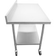 Commercial Mobile Work table with Adjustable feet Stainless steel Bottom shelf Rear upstand 800x600xx850/930mm - CEWT6080C