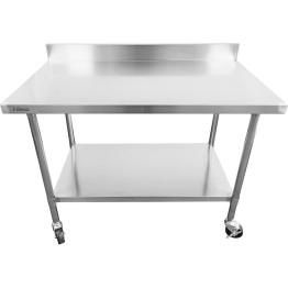 Commercial Mobile Work table with Adjustable feet Stainless steel Bottom shelf Rear upstand 1400x600xx850/930mm - CEWT60140C