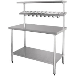 Stainless Steel Prep table 9 x GN1/9 & Top shelf  & Undershelf - CEWTG60120