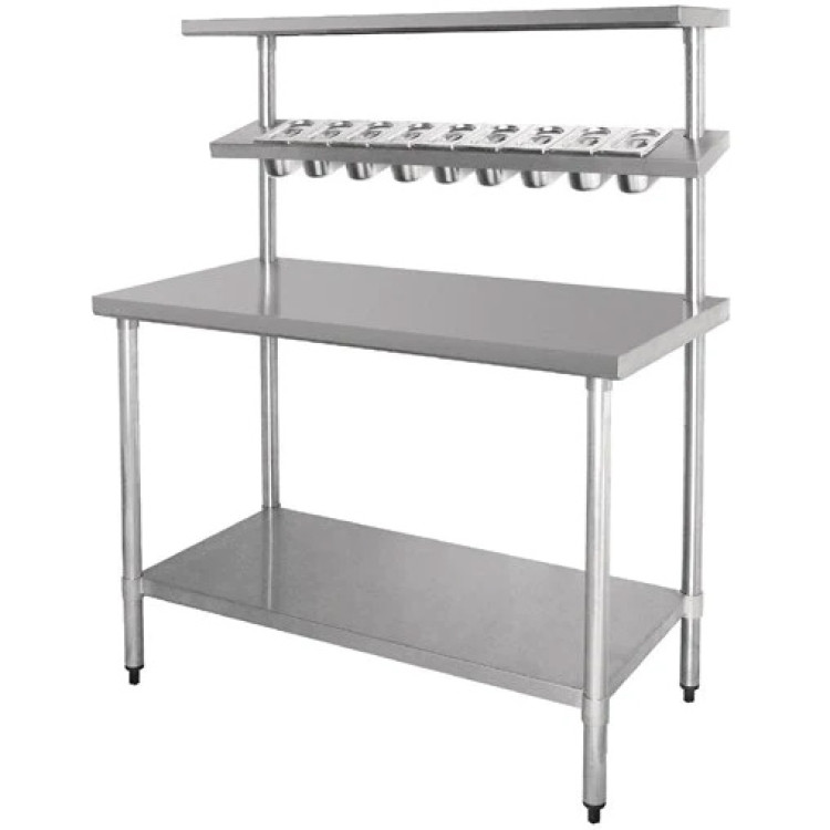 Stainless Steel Prep table 14 x GN1/9 & Top shelf  & Undershelf - CEWTG60180
