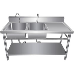 Commercial Sink Stainless steel 1400x600x850mm 2 Bowls left Splashback Undershelf - CEWUDBS14060LEFT